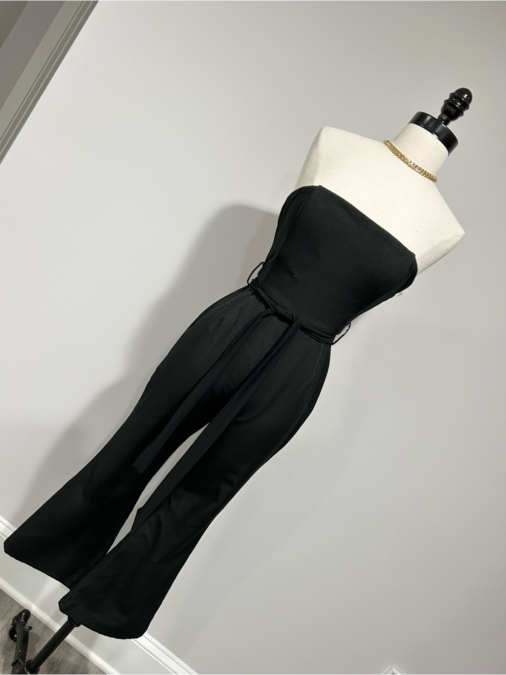 Showpo Black Strapless Jumpsuit with Waist Tie